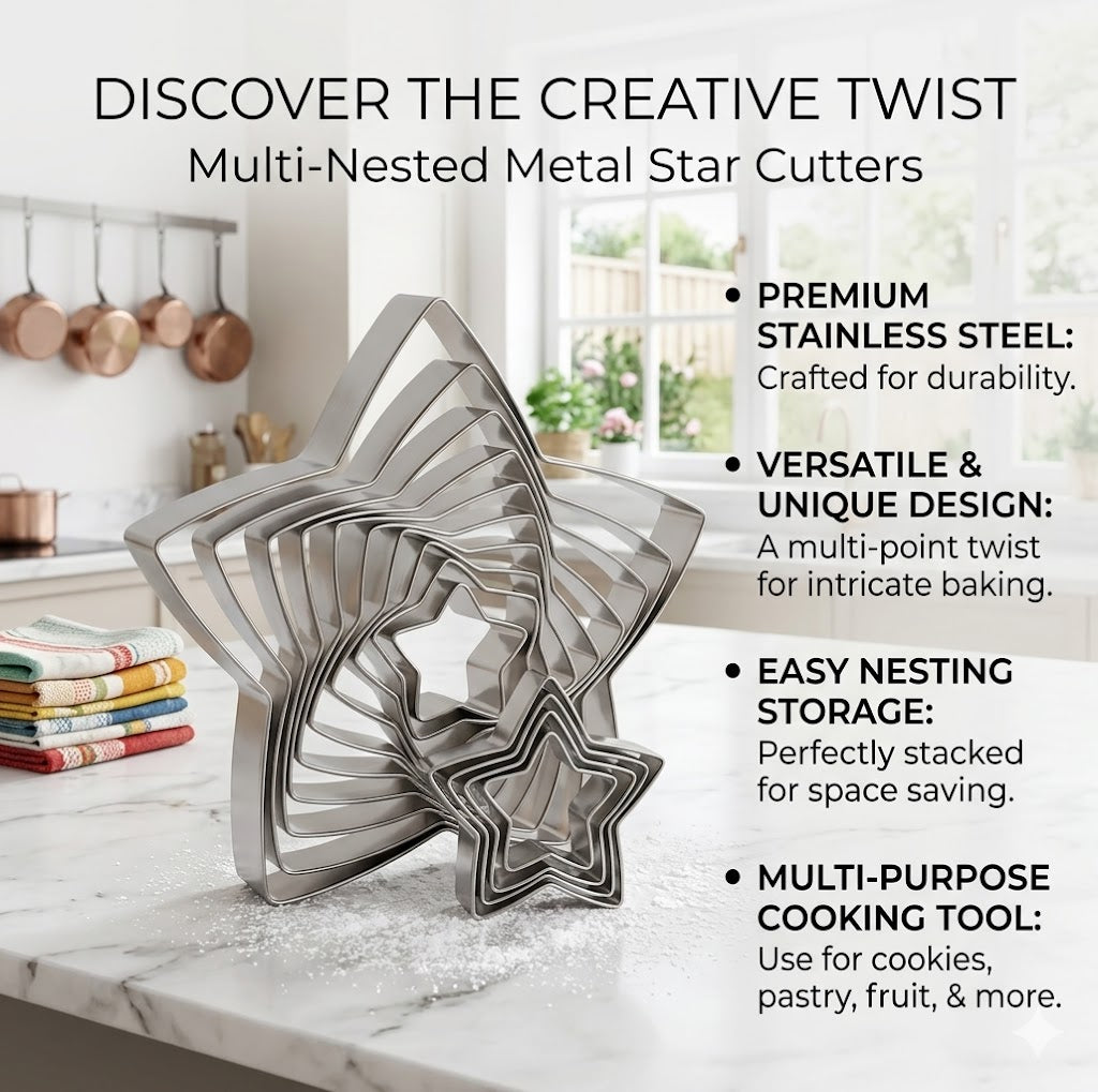10-Size Star-Shaped Baking Mold Set – Versatile Stainless Steel Cutters for Cookies, Fondant & Party Treats