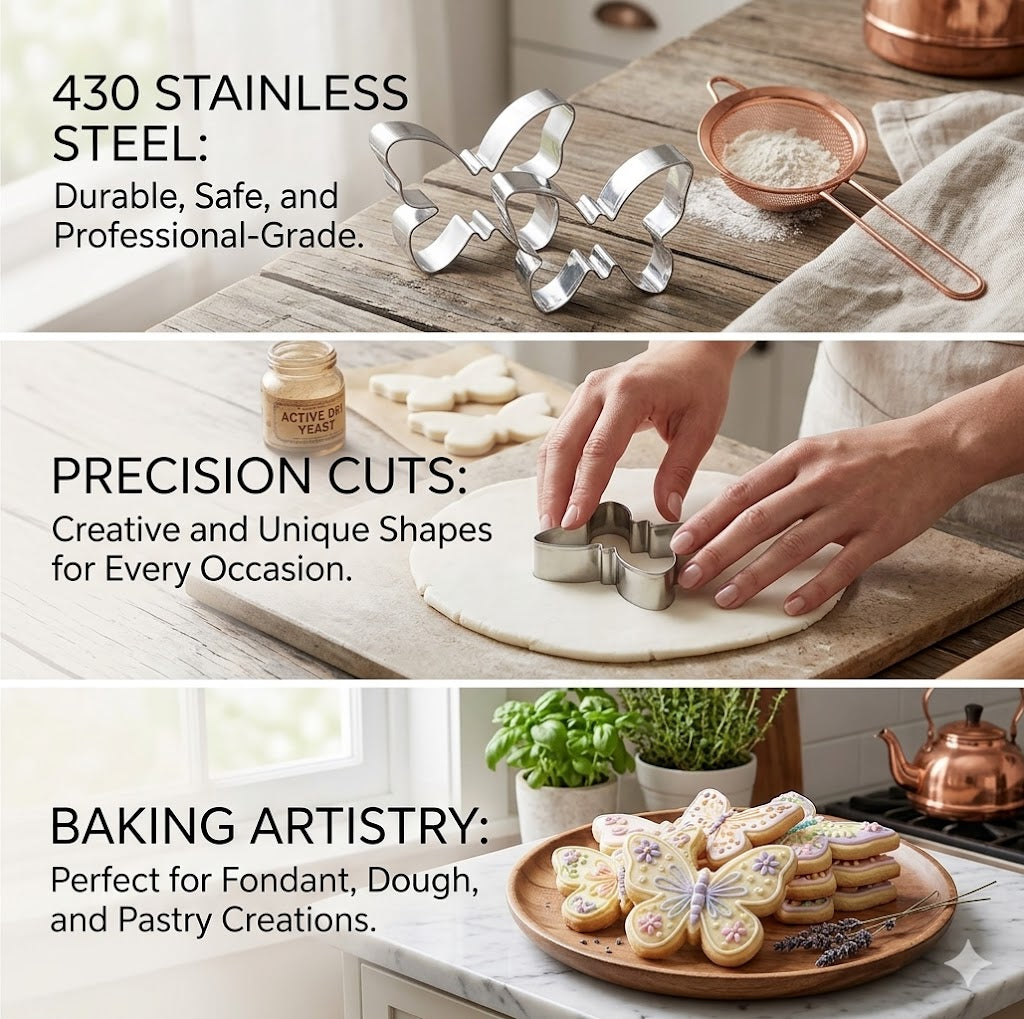 5-Piece Butterfly Cookie Cutter Set – Stainless Steel Baking Molds for Cookies, Fondant, Pastry & Cake Decorating