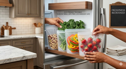 Durable Silicone Food Storage Bags Set – Eco-Friendly Self-Sealing Containers for Kitchen Organization & Fridge Storage