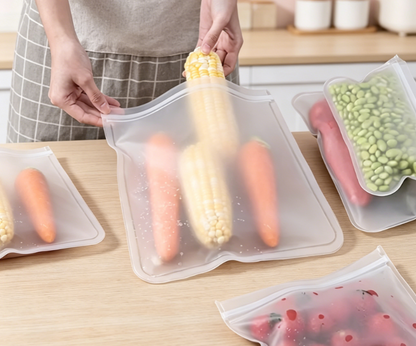 Durable Silicone Food Storage Bags Set – Eco-Friendly Self-Sealing Containers for Kitchen Organization & Fridge Storage