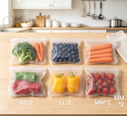 Durable Silicone Food Storage Bags Set – Eco-Friendly Self-Sealing Containers for Kitchen Organization & Fridge Storage