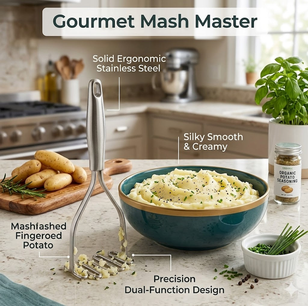 Ergonomic Wavy Potato Masher – Durable Stainless Steel Masher for Vegetables, Pumpkin & Fruit Purees