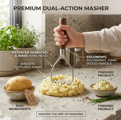 Ergonomic Wavy Potato Masher – Durable Stainless Steel Masher for Vegetables, Pumpkin & Fruit Purees