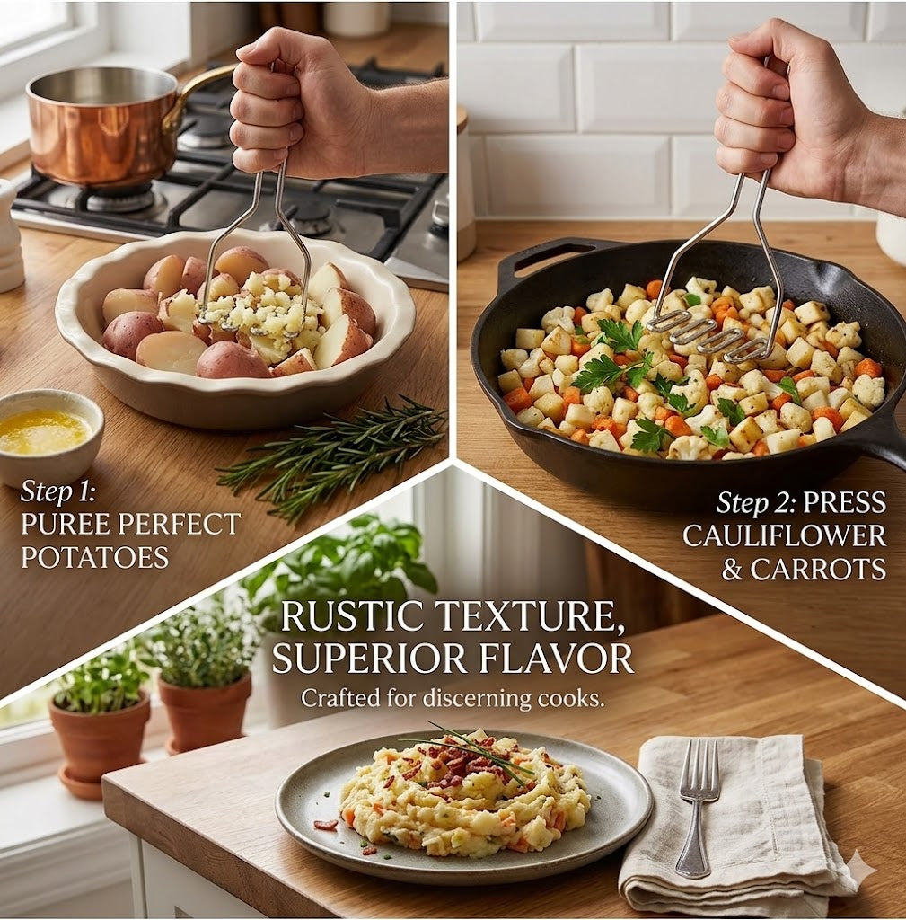 Ergonomic Wavy Potato Masher – Durable Stainless Steel Masher for Vegetables, Pumpkin & Fruit Purees