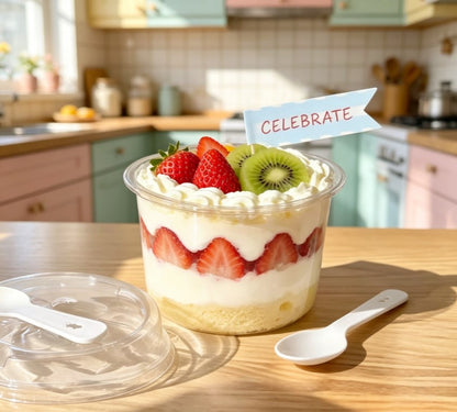 Reusable Round Pudding Cups with Spoons – 52/102 Piece Durable PET Dessert Cups for Mousse, Yogurt & Party Treats